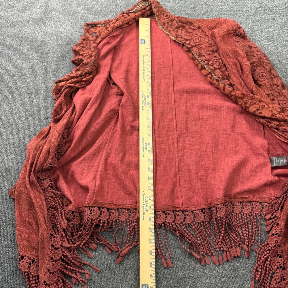 Pretty Angel Lace Fringe Cardigan Womens L/XL Rust Orange Boho Western Romantic - Picture 14 of 16